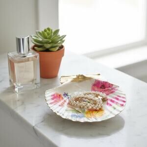 Tulip Shell Ring Dish Handmade, Scallop Trinket Dish, Floral Botanical Gift